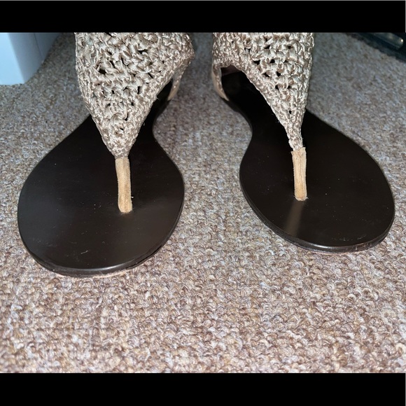 GYPSY CROCHETED ZIP BACK FLAT SANDAL IN SAND MULTI - Picture 3 of 11